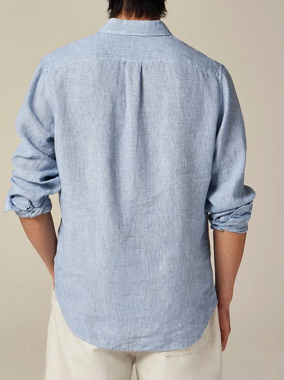 J. Crew Linen Blend Button Down Shirt Men's Size Medium Blue Houndstooth